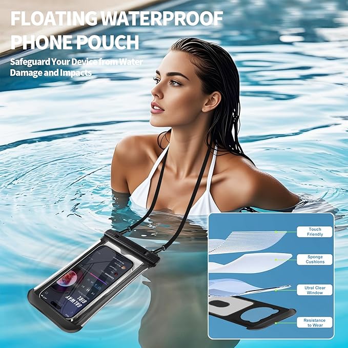 2 Pack Waterproof Phone Pouch, IP68 Waterproof Phone Cases Floating Up to 8.5" Phone, Underwater Waterproof Bags with Inner Pocket, Beach Vacation Essentials Water Park Essentials