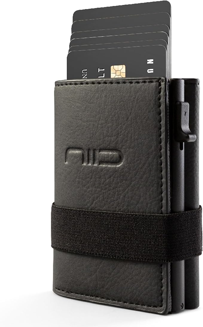 NIID Wallet for Men,Minimalist Front Pocket Wallet for Men - RFID Blocking Leather Bifold with Pop Up Card Holder, 2 ID Windows, Money Clip & Gift Box (Black)