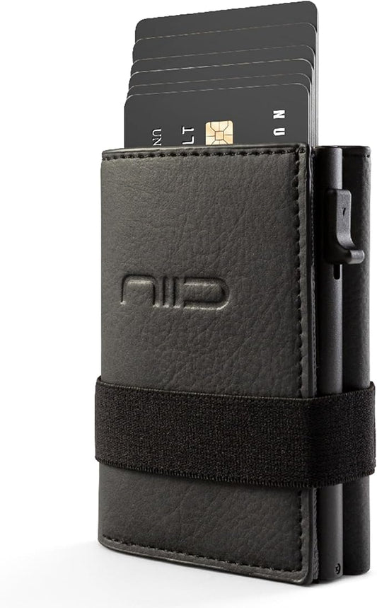 NIID Wallet for Men,Minimalist Front Pocket Wallet for Men - RFID Blocking Leather Bifold with Pop Up Card Holder, 2 ID Windows, Money Clip & Gift Box (Black)