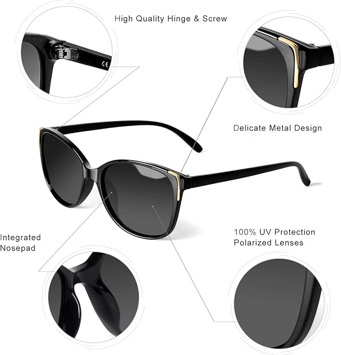 Face Shadow Polarized Sunglasses for Women, Cat Eye Sunglasses for Small Face Ladies Ultralight UV400 Protection