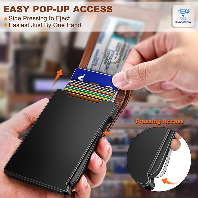 KEMISANT Men Wallet,Slim Wallet Card Case With Magnetic Billfold Flip,Pop-up Access for 12Cards RFID Blocking