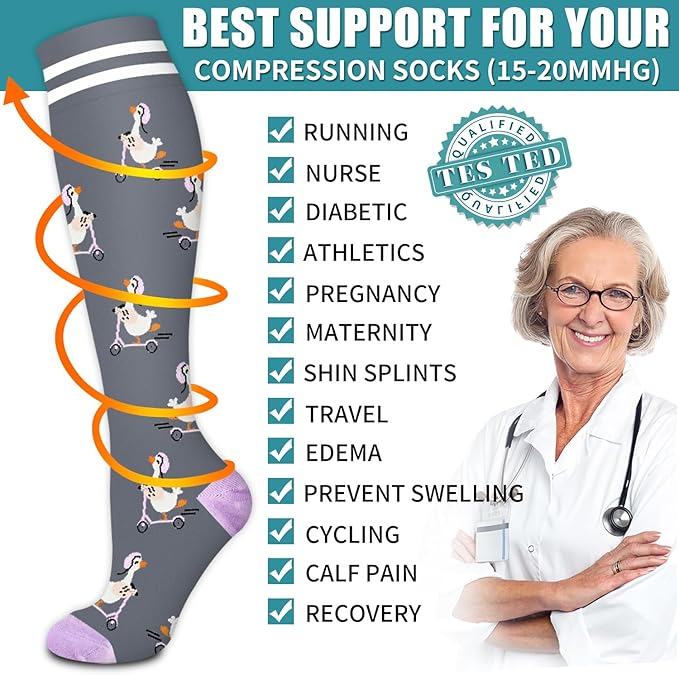 Laite Hebe Compression Socks for Women & Men Circulation(6 pairs)-Graduated Supports Socks for Running, Athletic Sports