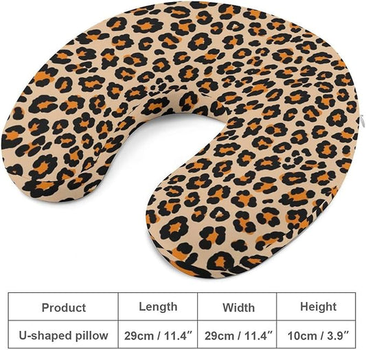 Premium Polyester Compact Neck Support Pillow, Watercolor Leopard Cheetah Animal Print U-Shaped, U-Shape for Car Travel Office Restful Sleep, Washable Comfort