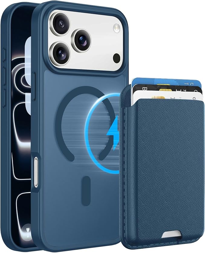 Ntwinro Magnetic for iPhone 17 Pro Max Case (Compatible with MagSafe) with Detachable Wallet & Card Holder for 3 Cards [RFID Blocking] Military Grade Protective Slim Phone Cover, Deep Blue