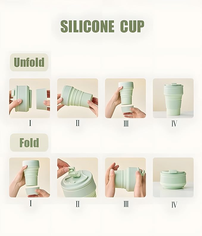 12oz Collapsible Water Bottles, Silicone Foldable Portable Travel Water Bottle, Folding Lightweight Reusable Leakproof for Traveling Camping Hiking Cycling Yoga Sports Green