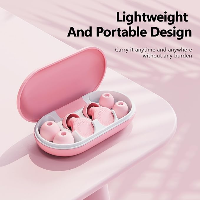 Ear Plugs for Sleeping Noise Cancelling, 45dB for Noise Reduction, Noise-Reducing Earplugs for Sleeping, Concerts, Shooting, Silicone Hearing Protection Earbuds with 8 Eartips (Rose, One Size)