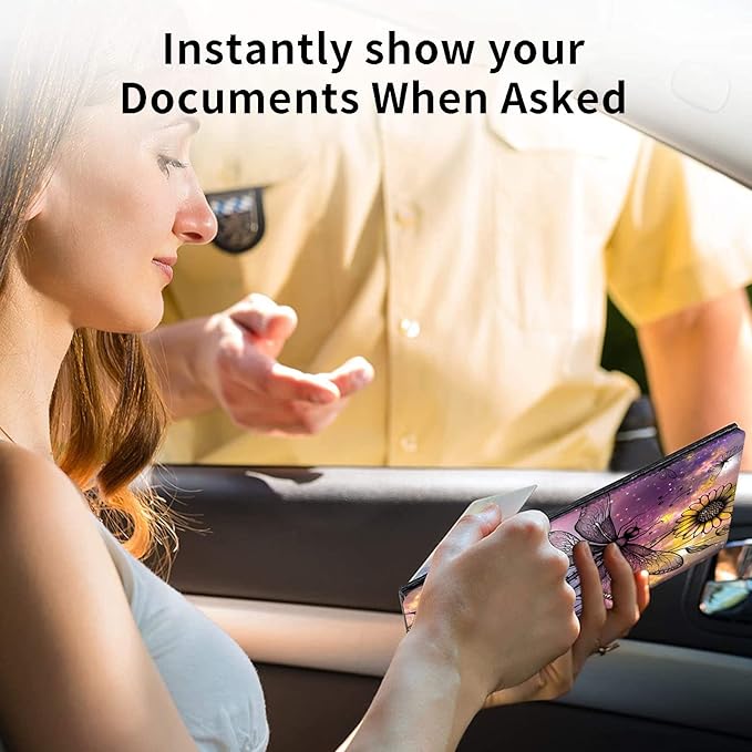 Car Registration and Insurance Holder, Leather Car Glove Box Organizer, Cool Car Accessories for ID, Driver's License Cards & Essential Document,Business Cards,Men&Women,Vintage Dragonfly