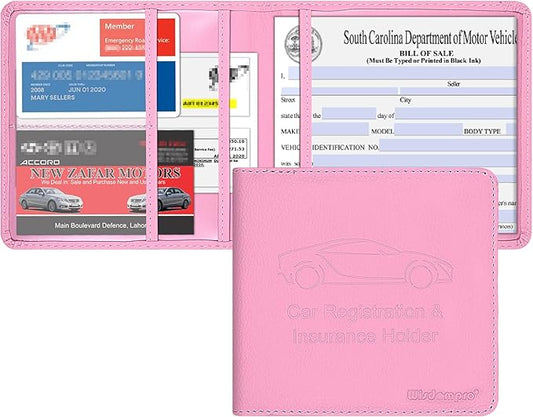 Wisdompro Small Car Registration and Insurance Documents Holder - Premium PU Leather Vehicle Glove Box Paperwork Wallet Case Organizer for ID, Driver's License, Key Contact Information Cards