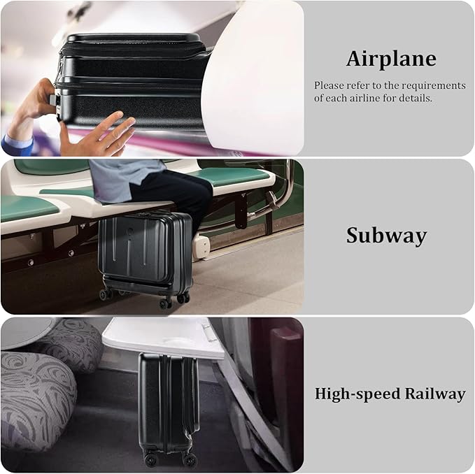 16 Inch Carry On Luggage with 2 Compartments for 14” & 15” Laptop, 16.14*8*17.12” Rolling Briefcase, Lightweight Hardshell ABS+PC Suitcase with Spinner Silent Wheels, for Business Trip, Black