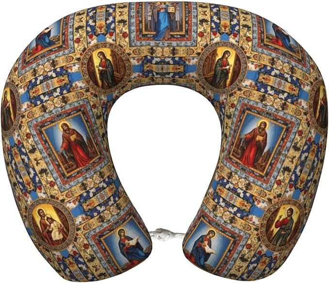 Comfortable Memory Foam Travel Neck Pillow, Funny Chin/Head Cushion Supporting Airplane Car Pillows Catholic Saints Images for Sleeping Outdoors Travel Office