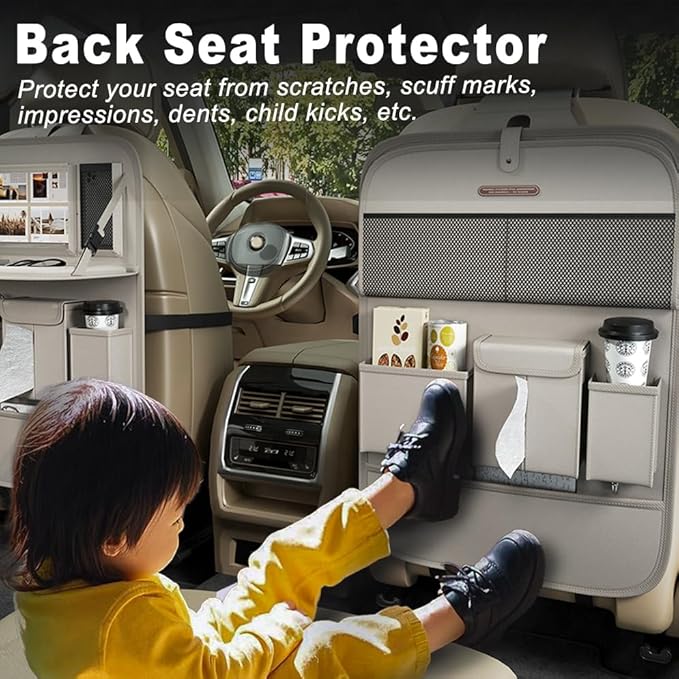 Car Seat Organizers,Multi-functional Back Seat Protectors, Storage Pouches, and Tray Holders (for Cars, Kids, Seat Back and Rear Seats) (Plain Gray, 1 Pcs)