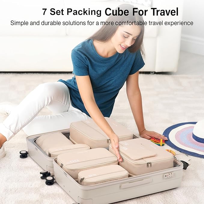 Packing Cubes for Travel, Hanke 7 Set Packing Cubes with Double Zipper,Compression Travel Bags Expandable Design,Durable Packing Organizers for Suitcase Backpack and Carry-On