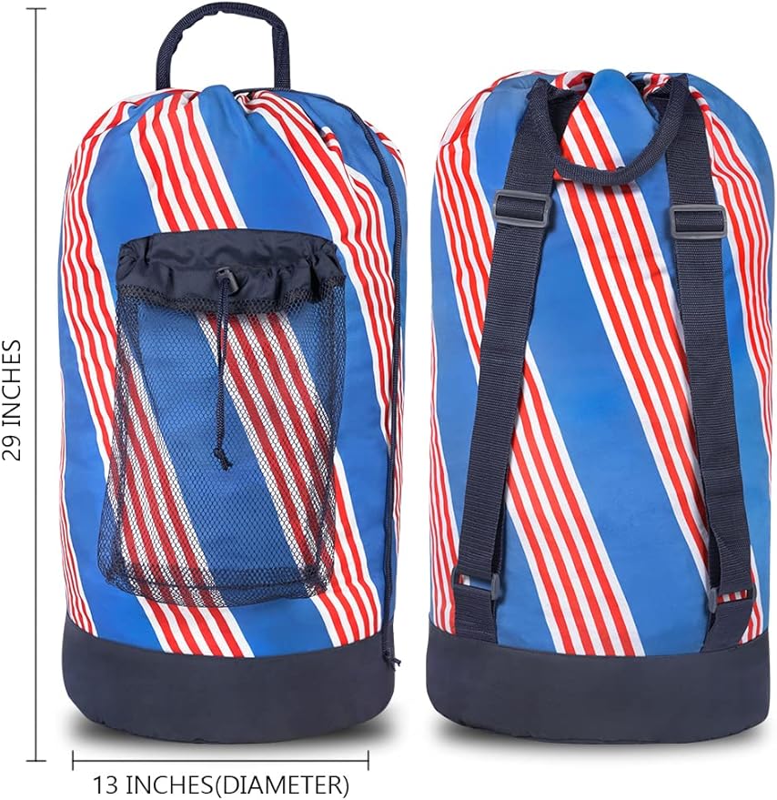 Dalykate Backpack Laundry Bag with Shoulder Straps and Mesh Pocket Durable Nylon Clothes Hamper Bag with Drawstring Closure for College, Travel, Laundromat, Apartment