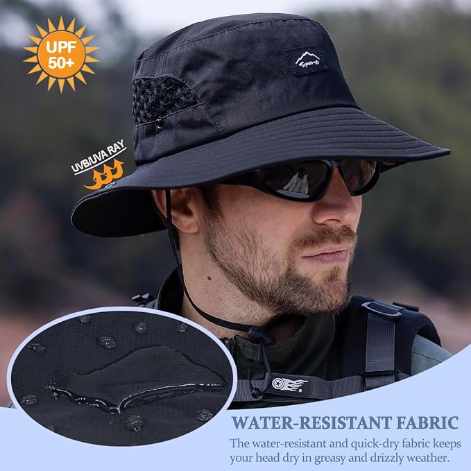 Fishing Hat, UPF50+ Wide Brim Sun Hat for Men Women, UV Protection Hiking Beach Bucket Hats Summer Safari Hat