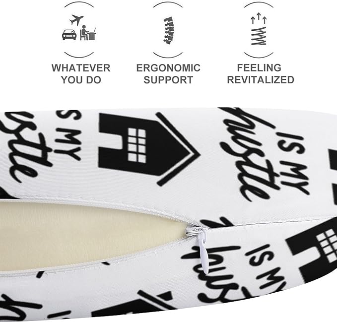 Premium Memory Foam Travel Pillow, Real Estate is My Hustle Funny Realtor U-Shaped, Head Support U-Shape for Bus Airplane Restful Sleep, Washable Breathable Cover