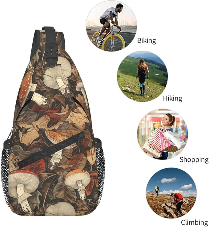 Botanical Mushroom Sling Backpack Crossbody Bag Casual Chest Bags Travel Hiking Daypack Shoulder Bag for Women Men