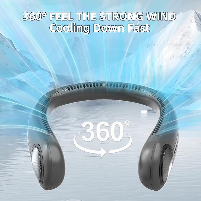 Portable Neck Fan,Hands Free Personal Wearable Bladeless Fan,6000mAh USB Rechargeable,360° Cooling,LED Display,4-Speeds,Birthday Gifts for Men Women Dad Mom,Christmas Gifts (Dark grey)