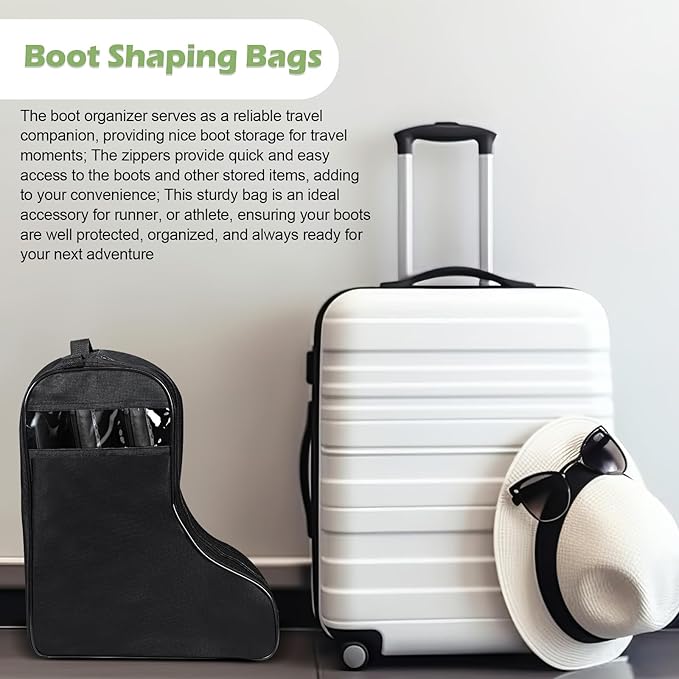 2 Pcs Boot Bags for Cowboy Boots Portable Storage Bag for Travel Long Tube Shoes Bags Men Tall Shoe with Handle for Home Travel (Black)