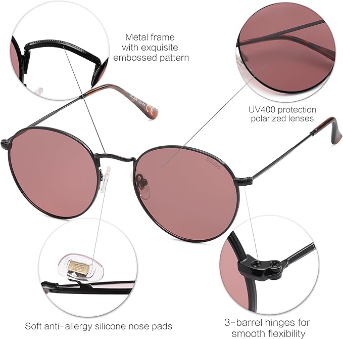 SOJOS Small Round Polarized Sunglasses for Women Men Classic Vintage Retro Shades UV400 SJ1014