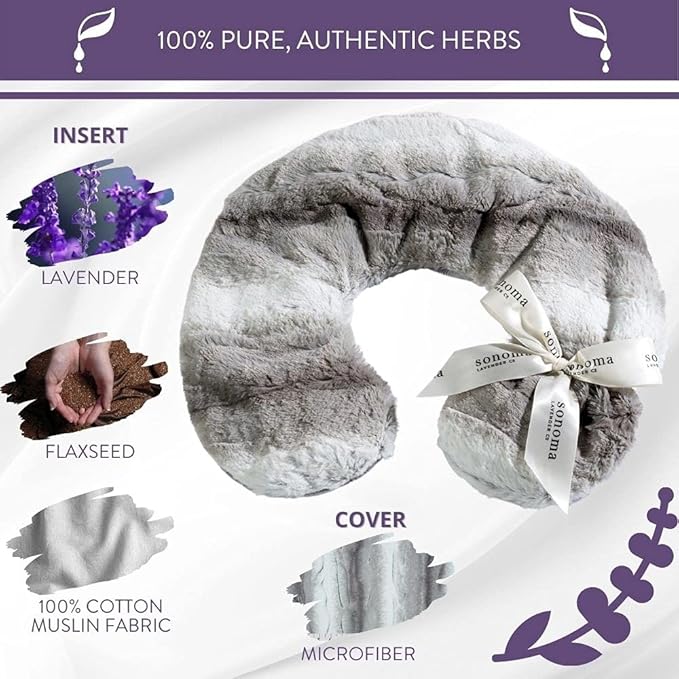 Sonoma Lavender Luxury Lavender Heatable/Chillable Neck Pillow, Microwaveable for Neck and Shoulders with Removable Washable Covers, Great for Relaxation and Pain Relief (Angora Platinum)