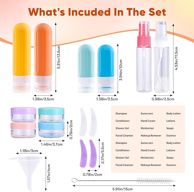 Landisun Travel Size Toiletries Essentials Bottles 18Pack Containers Travel-Bottles Essentials Leak Proof Colored