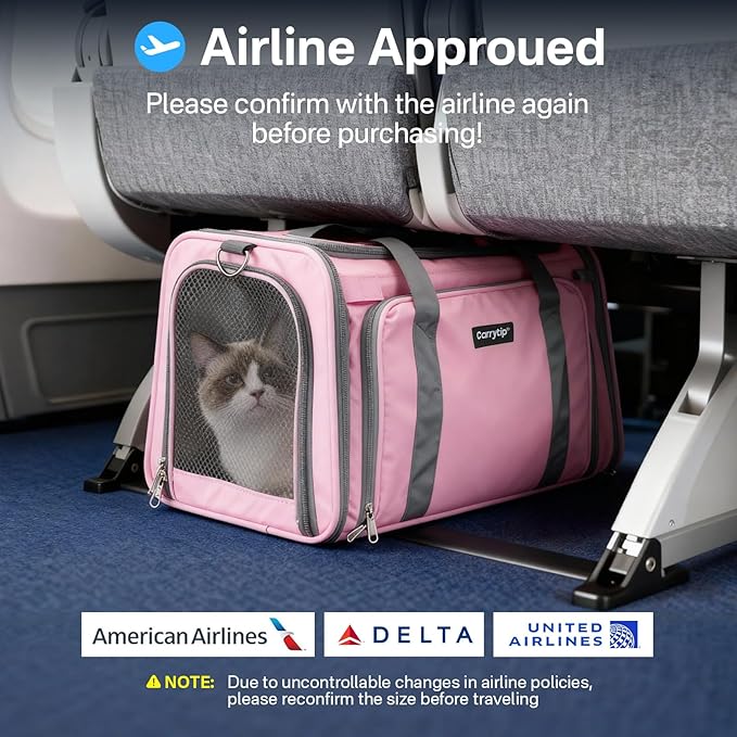 Cat Carrier Soft for Travel & Vet Visits, Expandable Soft Pet Carrier for Cats Up to 15 lbs, Breathable & Cozy Cat Bag Carrier, Airline Approved Portable Pet Travel Carrier, Pink