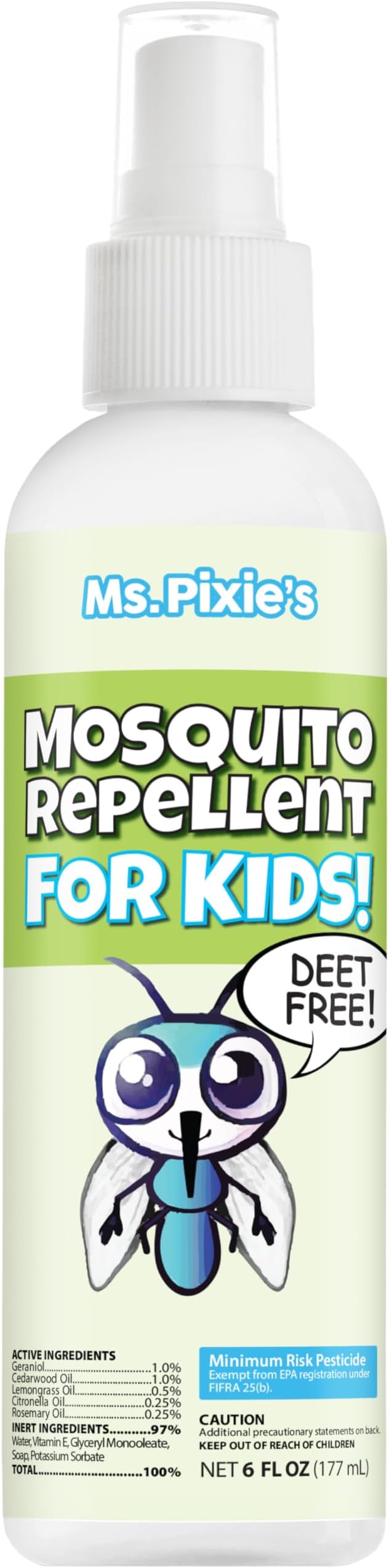 Ms. Pixie's Mosquito Repellent for Kids, DEET-Free Gentle Bug Spray for Children’s Skin & Outdoor Protection, 6 oz (180mL)