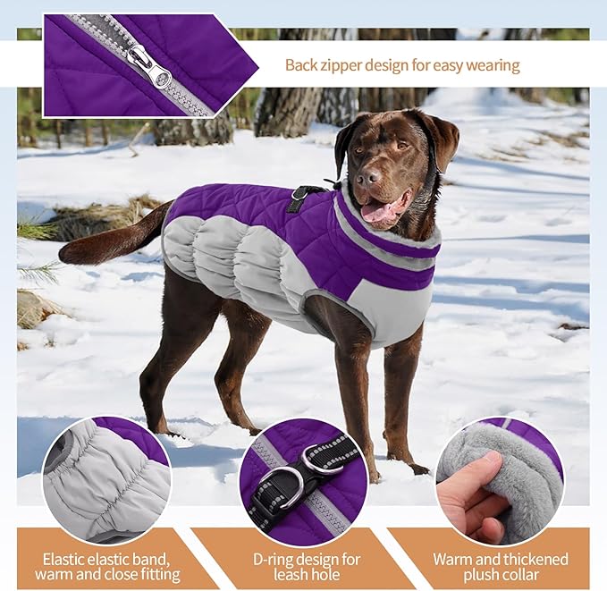 OUOBOB Small Dog Coat,Dog Jackets for Small Dogs,Warm Winter Jacket, Puppy Coat with Harness Built in,Waterproof Dogs Jacket,Puppy Cold Weather Coats,Pet Winter Clothes Snowsuit Shih Tzu Bichon,Purple