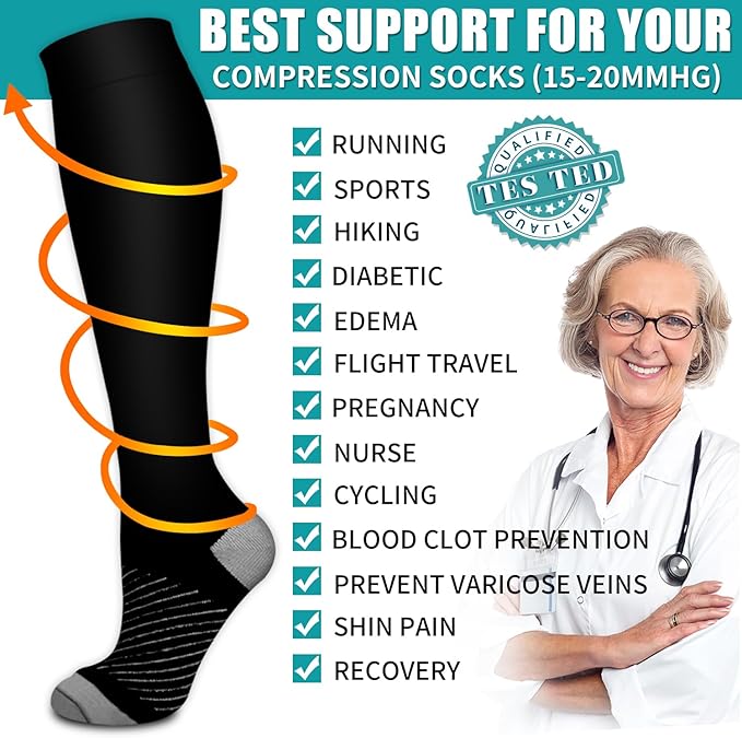 BLUEENJOY Copper Compression Socks for Women & Men (6 pairs) - Best Support for Nurses, Running, Hiking, Recovery
