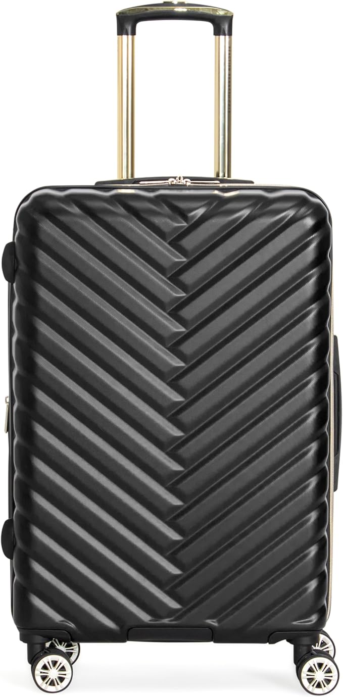 Kenneth Cole REACTION Madison Square Lightweight Hardside Chevron Expandable Spinner Luggage, Black, 24-Inch Checked