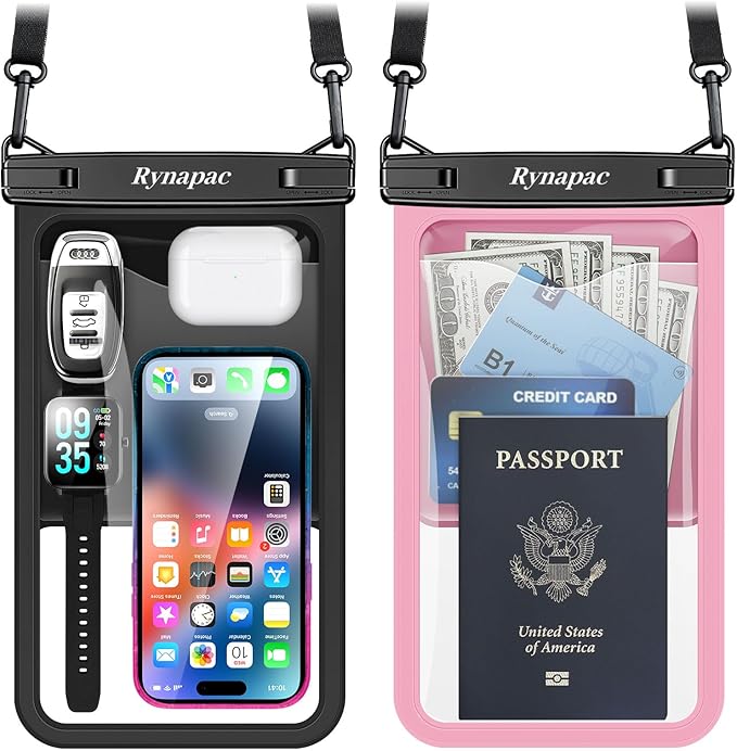 2 Pack Waterproof Phone Pouch - 10in Waterproof Phone Case with Lanyard, IPX8 Cell Phone Dry Bag Beach Cruise Ship Essentials for iPhone 17 16 15 Pro Max, Galaxy S25 S24 Ultra