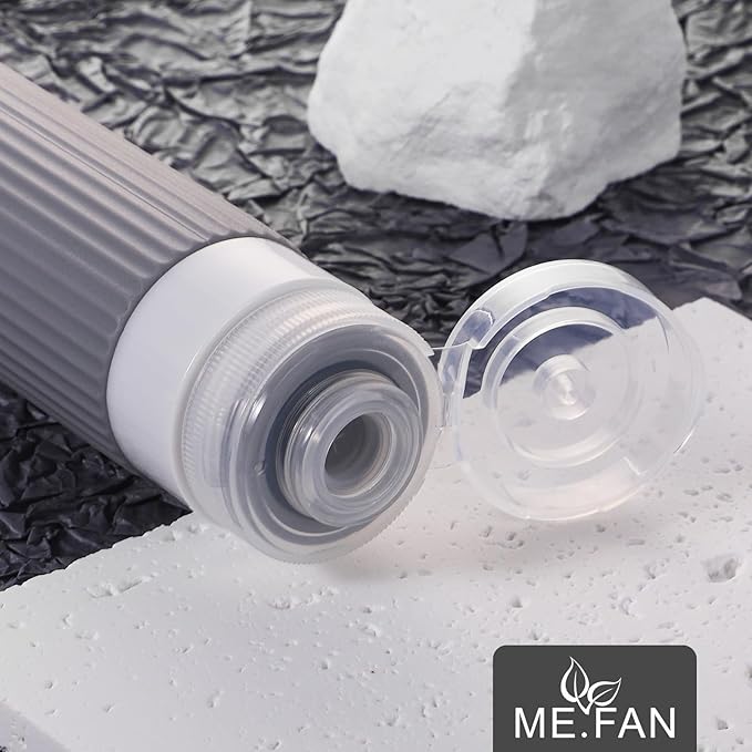 ME.FAN Travel Bottles for Toiletries, TSA Approved 3oz Silicone Journey Size Containers, Portable Split Bottle for Conditioner, Shampoo, Lotion- 4 Pack Grey