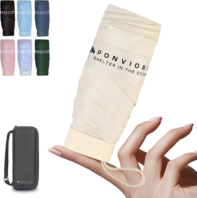 Compact Mini Windproof Travel Umbrella-UPF 50+ Sun & Rain Protection, Small Folding Design Fits in Pocket or Purse, Lightweight Portable with Case for Women, Men & Kids
