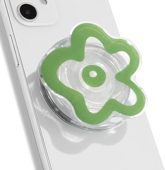 OnTheGrip Cute Transparent Daisy Flower Shape Design Mobile Phone Grip Compatible with Magsafe Multi Functional Collapsible Stand Holder for Smartphone Tablet Cell Phone Accessory (Green)