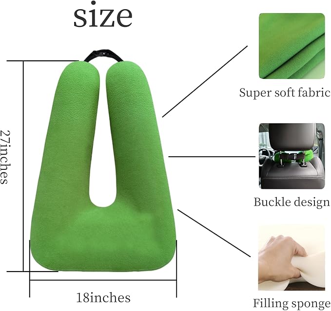 Travel Pillow, Travel Pillow for Adults and Children, Sleeping Pillow for Road Trips, Head and Body Support for Adults and Children in The Back Seat on Long Car Trips, Sage Green