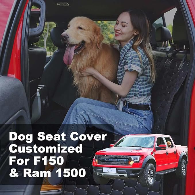 Dog Car Seat Cover for Trucks, Car Seat Cover for Back Seat Protector F150 Ram 1500, Waterproof Dog Hammock for Truck with Mesh Window Heavy Duty Seat Cover for F-Series/GMC Sierra/Silverado