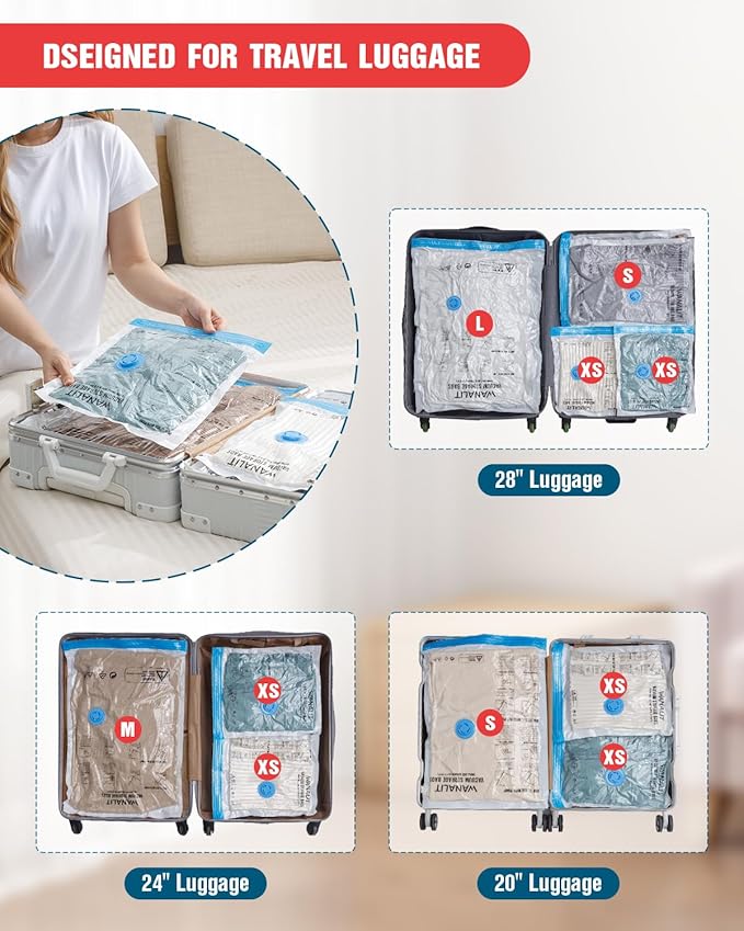Travel Vacuum Storage Bags with Hand Pump, 16 Pack (4L+4M+4S+4XS) Vacuum Seal Bag Travel Essentials Space Saving Bags for Clothes, Luggage, Carry-on Suitcase, Backpack, Holiday Business Trip