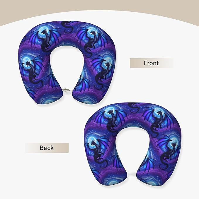 Travel Pillow for Boys and Girls, Comfortable Neck Chin Head Support Cushion Purple Fly Dragon, Comfortable for Airplanes Car Sleeping Rest