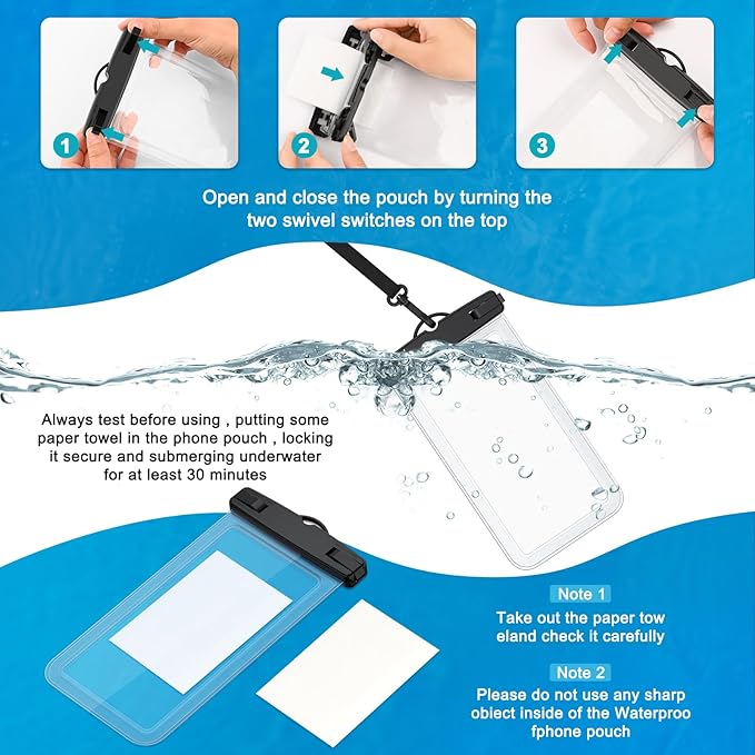2 Pack Waterproof Phone Pouch for iPhone 17 16 15 14 13 12 11 Pro Max Plus Air, IPX8 Cellphone Dry Bag with Detachable Lanyard for Beach Cruise Ship Travel Essentials (Clear+Clear)