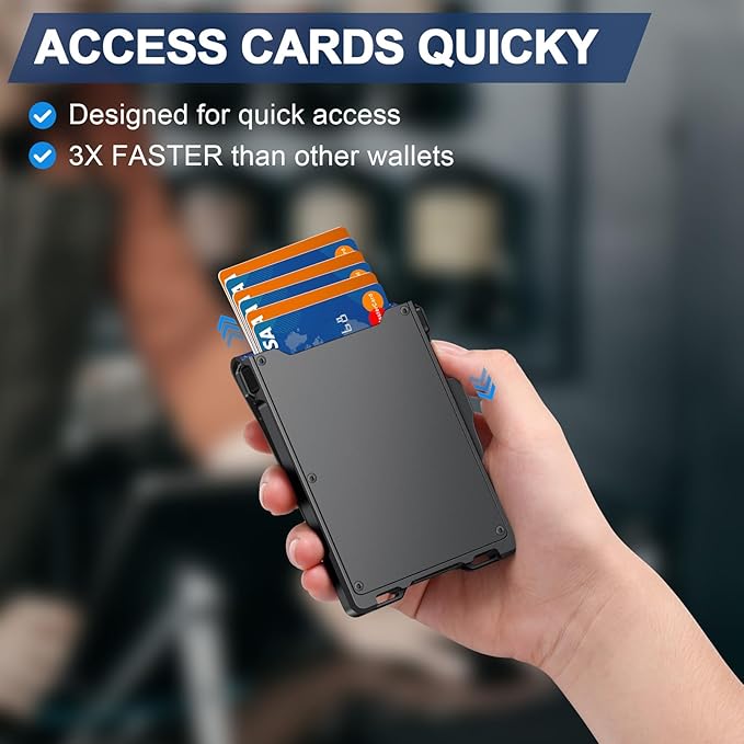 Wallet for Men, Minimalist Slim Mens Wallet with Money Clip, RFID Blocking Smart Pop Up Card Wallet with ID Window, Compact Bifold Wallet,Metal Aluminum Credit Card Holder