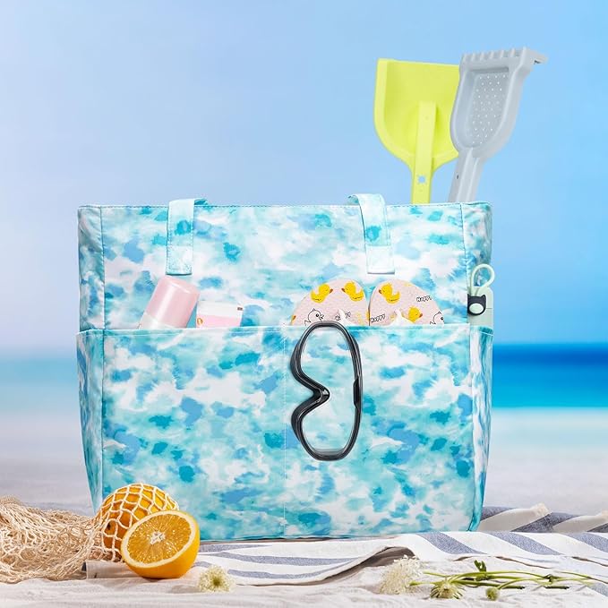 KABAQOO Extra Large Beach Bag Waterproof Sandproof Women Beach Tote with Zipper & Wet Compartment for Pool Gym Grocery Travel