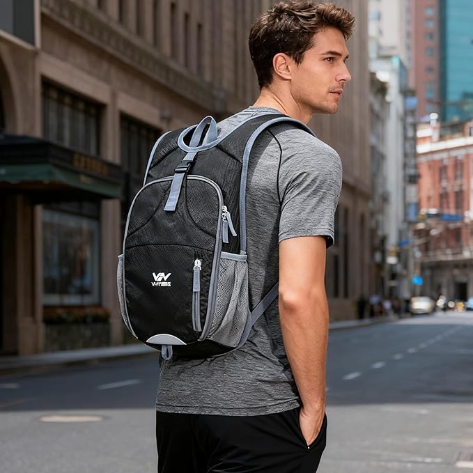 15L Foldable Hiking Backpack,Lightweight Packable Waterproof Machine Washable Daypack with Chest Strap,Small Folding Pack for Travel/Walking for Men&Women-0.52LB Black