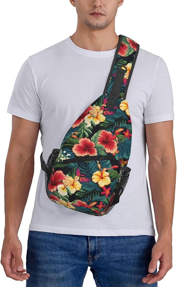 Hawaii Tropical Palm Sling Backpack Crossbody Bag Casual Chest Bags Travel Hiking Daypack Shoulder Bag for Women Men