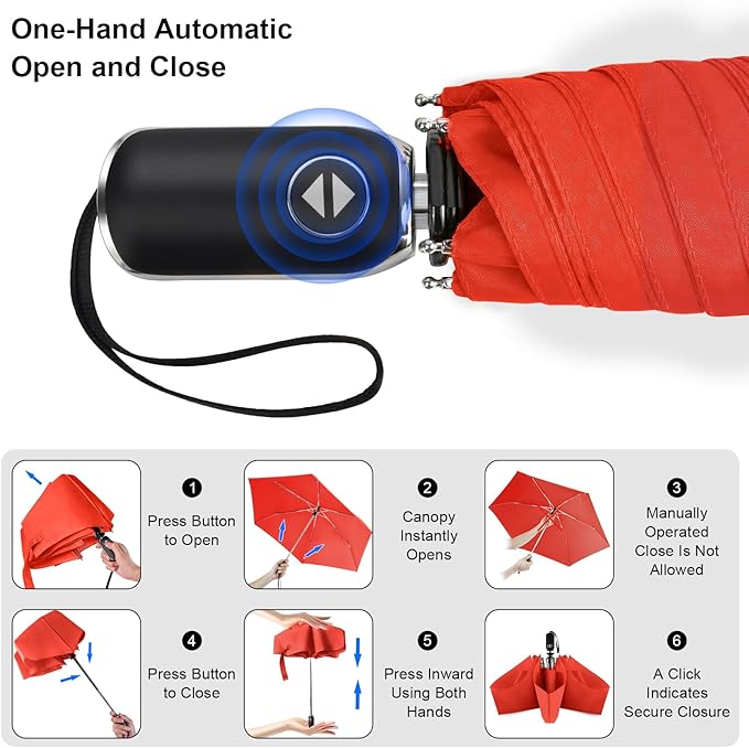 LEAGERA Compact Travel Umbrella for Purse - Flat Handle, Waterproof for Light Rain