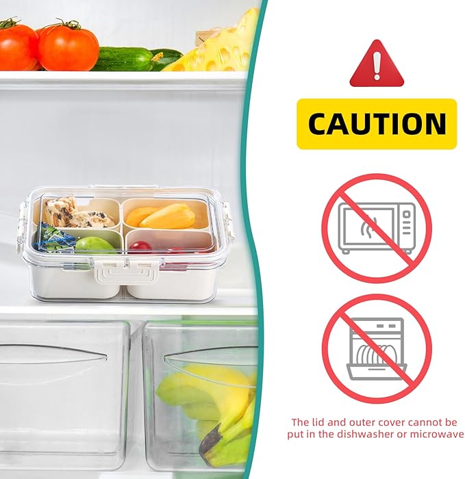 Divided Serving Tray with Lid-Snackle Box Charcuterie Container for Portable Snack Platters-Clear Organizer for Candy, lunch bento box,Perfect for Party,Travel(4 Compartments*2)