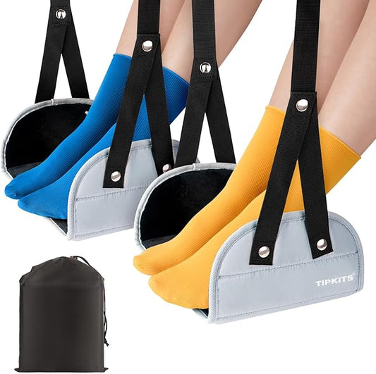 2 Pack Foot Hammock for Plane Travel with Comfortable No Clashing Base, Portable Foot Rest Made with Premium Memory Foam, Airplane Footrest Travel Essentials to Relax Your Feet