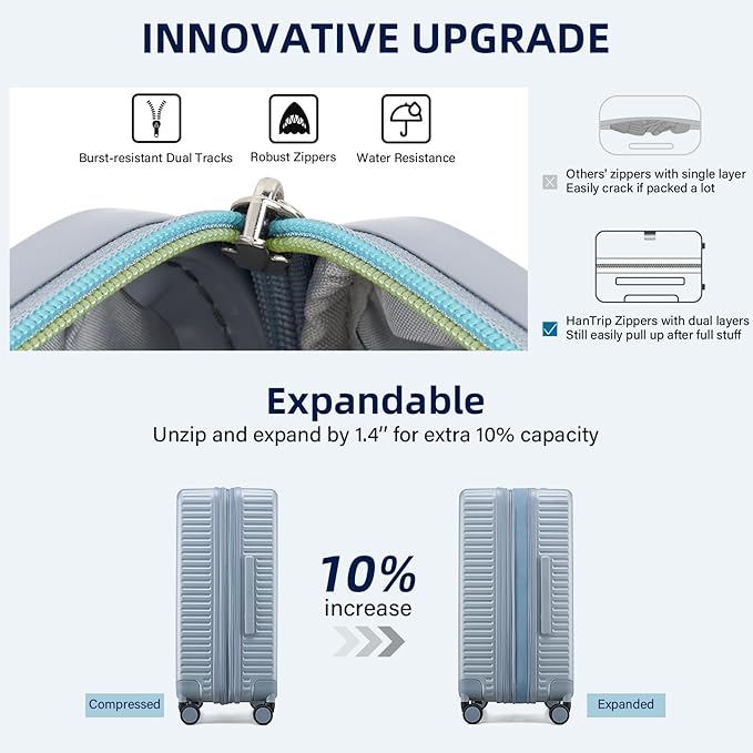 Hard Shell Suitcases Expandable Travel Luggage Sets 2 Piece, Carry on and Check in Luggage Lightweight Suitcase Set 2 Piece with Wheels Cup Holder Charger Built in (Silver, 20/28)