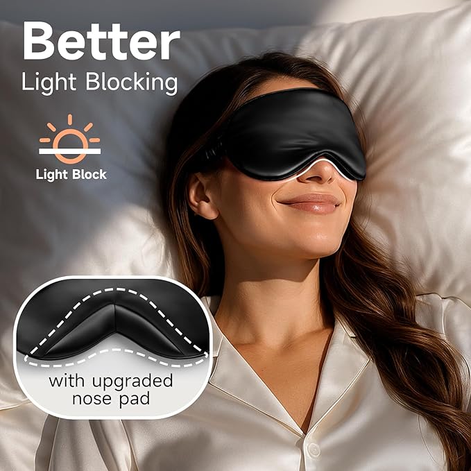 Umisleep Sleep Mask for 100% Pure Mulberry Silk, 22 Momme 6A Soft Eye Masks for Sleep, Adjustable Sleep Masks for Women Men, Light Blocking Sleeping Mask, Silk Eye Mask for Sleeping, Blindfold, Black