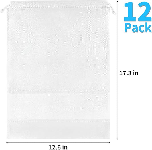 12 Pack Shoe Bags for Travel, Large Travel Shoe Bags for Packing with Clear Window, Dustproof Drawstring Travel Shoe Storage Bags Travel Essentials for Men & Women, White
