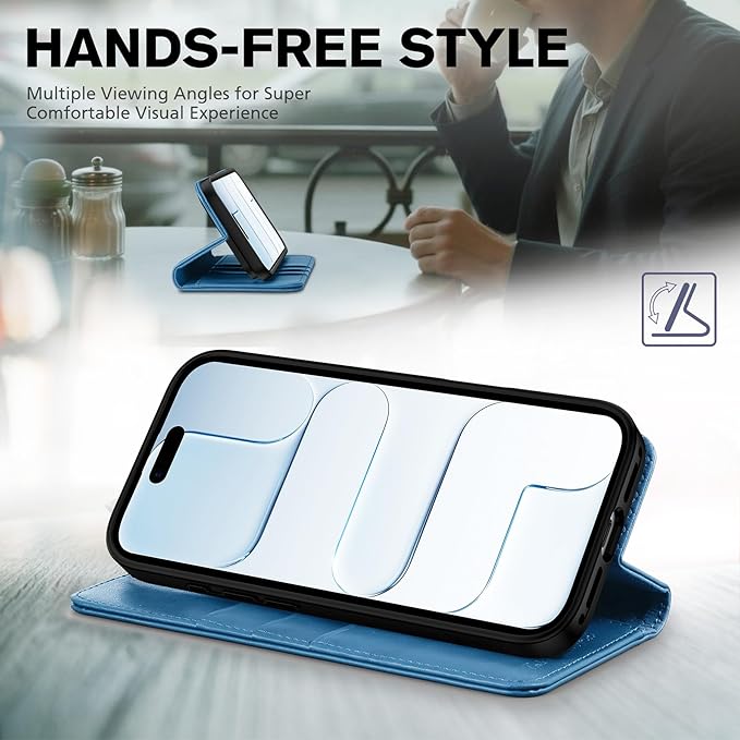 TUCCH Wallet Case for iPhone Air (6.5-Inch) 2025, 3 Credit Card Slot | RFID Blocking | Stand | PU Leather | Shockproof TPU Interior Shell | Protective Flip Folio Cover | Lake Blue